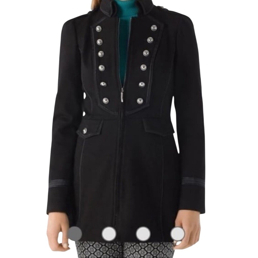 White House Black Market Military Jacket Womens Black Zip Up Crest Button‎ Coat